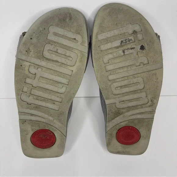 FitFlop Women’s 8 Silver Glitz Mina Textured Slip On Comfort Walking Sandals - Picture 10 of 12